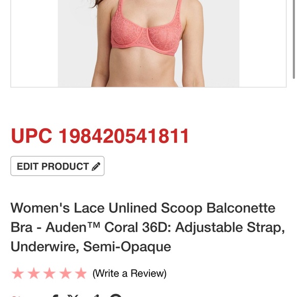 Auden Coral Lace Underwire Bra - Picture 2 of 4